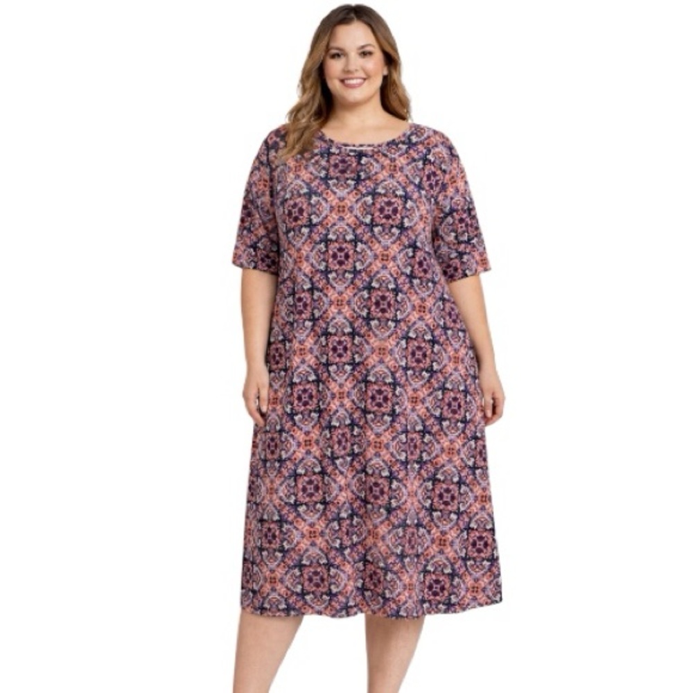 LuLaroe Julia Short Sleeves Midi Dress Kaleidoscope Pattern Size 3XL
